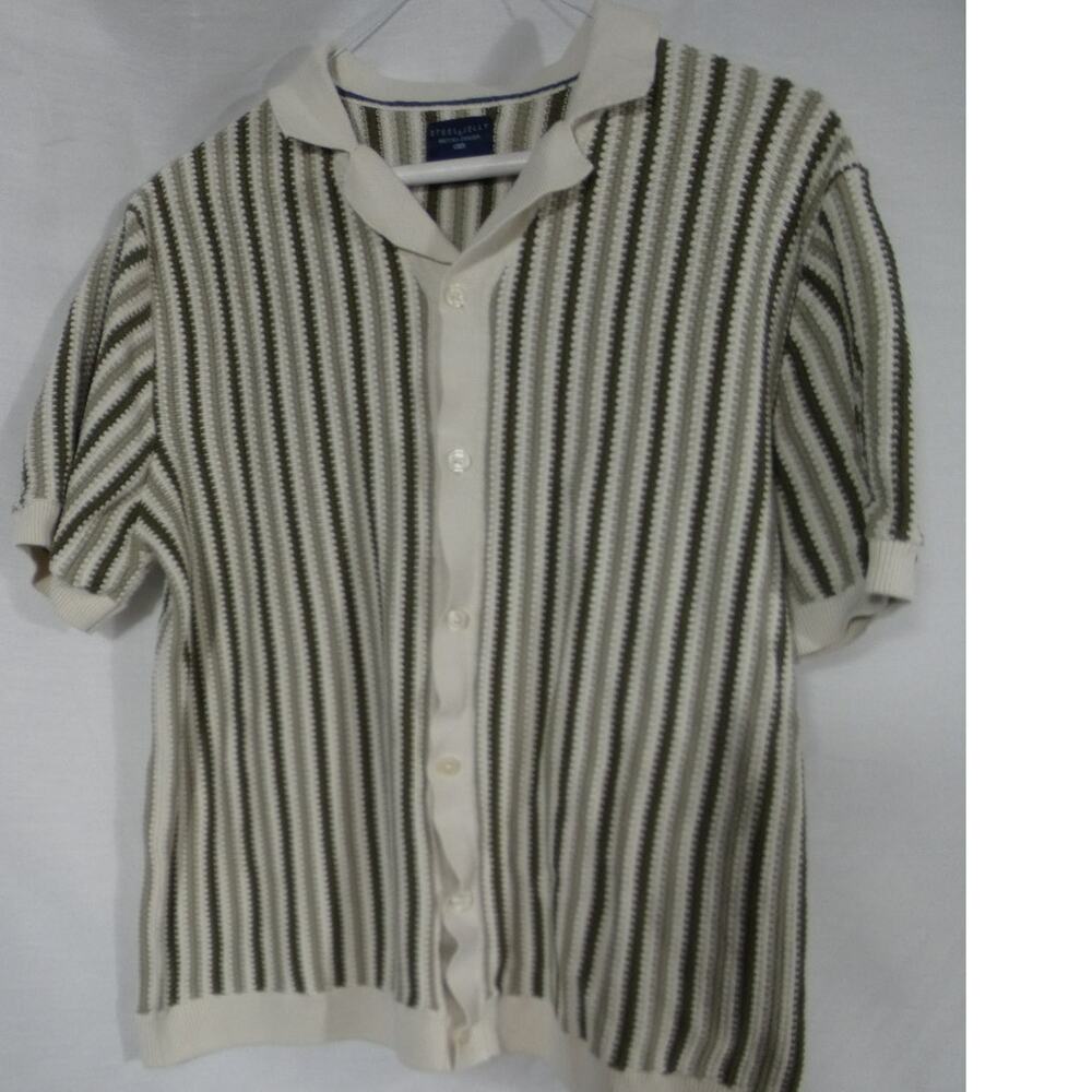 Steel & Jelly British Design Men's L Button Up Knit Sweater Shot Sleeves Preppy